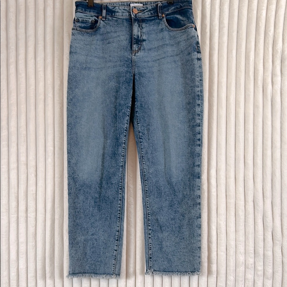 Loft curvy straight ankle frayed jeans, size 10